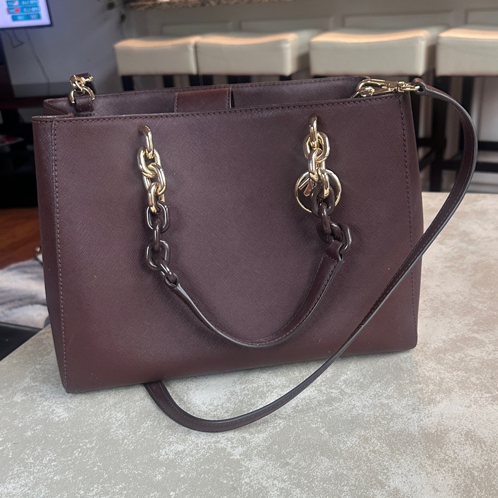 Michael Kors Chocolate Brown Shoulder Bag with Gold Accents